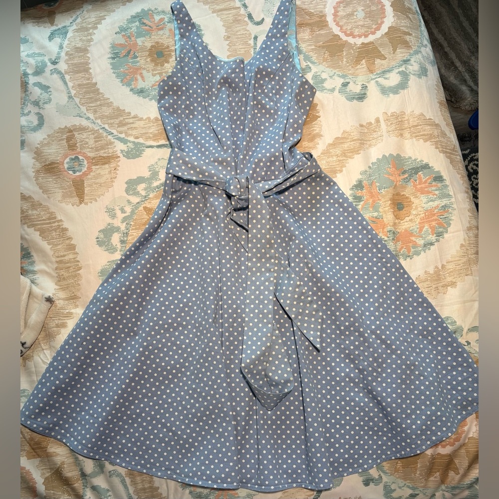 Blue Polka Dot Midi Dress